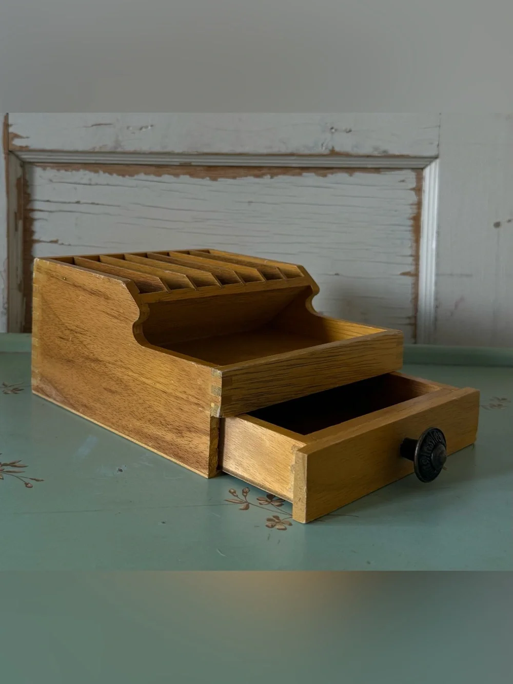 Vintage Wood Bench-top/Desktop Organizer, Plier Storage Rack, Jewelry Tools